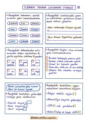 2. Sınıf 1. Dönem Tekrar Çalışmaları