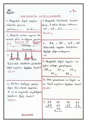 2. Sınıf 2.Matematik Değerlendirme Sınavı 