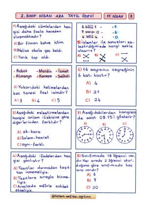 2. Sınıf Ara Tatil Ödevleri