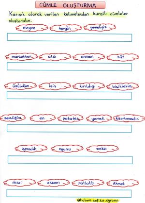2. Sınıf Cümle Oluşturma Etkinliği