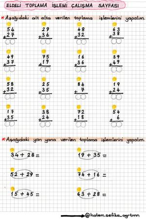 2. Sınıf Eldeli Toplama İşlemi Çalışma Sayfası