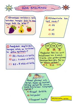 2. Sınıf Güne Başlarken 1. Hafta Etkinlikleri 