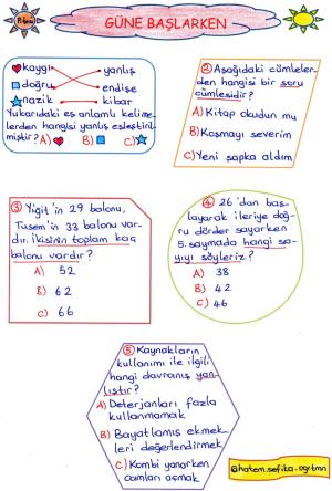 2. Sınıf Güne Başlarken 13. Hafta Etkinlikleri 