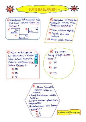 2. Sınıf Güne Başlarken 5. Hafta Etkinlikleri 