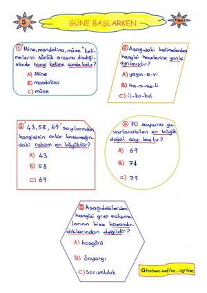 2. Sınıf Güne Başlarken 5. Hafta Etkinlikleri 