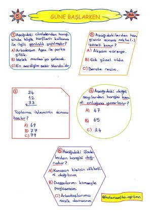 2. Sınıf Güne Başlarken 5. Hafta Etkinlikleri 