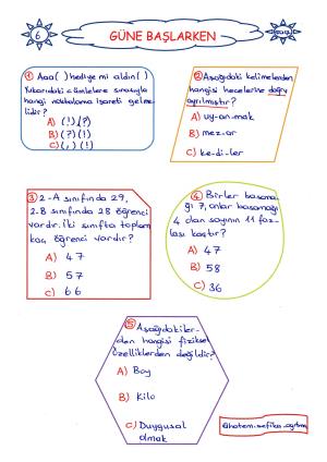 2. Sınıf Güne Başlarken 6. Hafta Etkinlikleri 