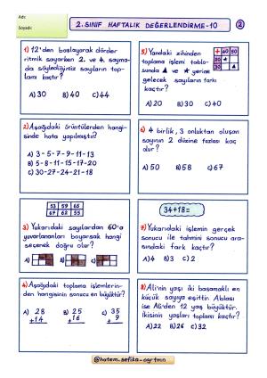 2. Sınıf Haftalık Değerlendirme 10 (14.Hafta)