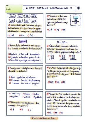 2. Sınıf Haftalık Değerlendirme 11 (15.Hafta)