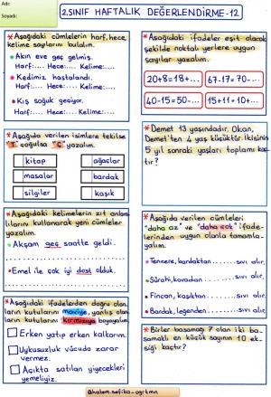 2. Sınıf Haftalık Değerlendirme 12 (16.Hafta)