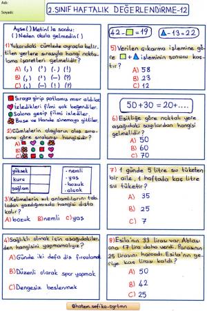 2. Sınıf Haftalık Değerlendirme 12 (16.Hafta)