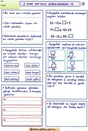 2. Sınıf Haftalık Değerlendirme 13. (17.Hafta)