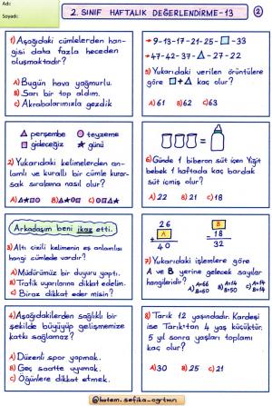 2. Sınıf Haftalık Değerlendirme 13. (17.Hafta)