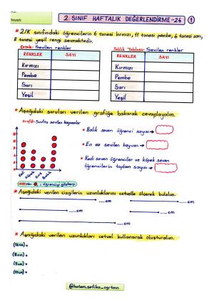 2. Sınıf Haftalık Değerlendirme 24 (2. Dönem 15.Hafta)