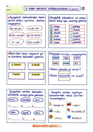 2. Sınıf Haftalık Değerlendirme 3. Hafta 