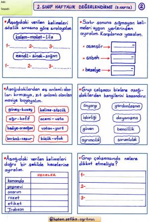 2. Sınıf Haftalık Değerlendirme 5. Hafta 