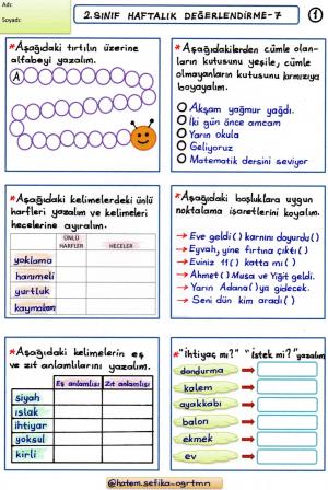 2. Sınıf Haftalık Değerlendirme 9.Hafta