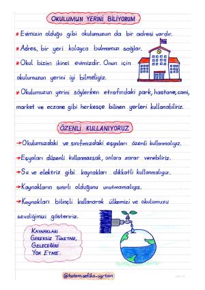 2. Sınıf Hayat Bilgisi Okulumun Yeri ve Özenli Kullanıyoruz Etkinliği