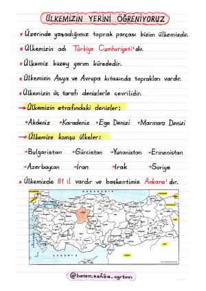 2. Sınıf Hayat Bilgisi Ülkemizin Yerini Öğreniyoruz Etkinliği