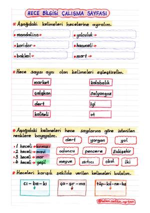 2. Sınıf Hece Bilgisi Çalışma Sayfası Etkinliği