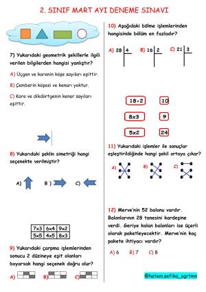 2. Sınıf Mart Deneme Sınavı 