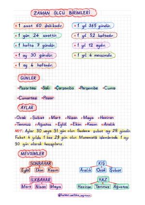 2. Sınıf Matematik Zaman Ölçü Birimleri Etkinlikleri