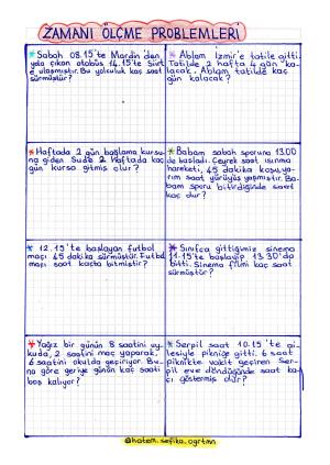 2. Sınıf Matematik Zamanı Ölçme Problemleri