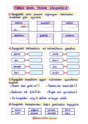 2. Sınıf Sene Başı Genel Tekrar Etkinlikleri Etkinlikleri 