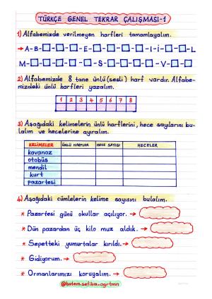 2. Sınıf Sene Başı Genel Tekrar Etkinlikleri Etkinlikleri 