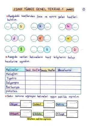 2nd Grade Turkish General Review Activities