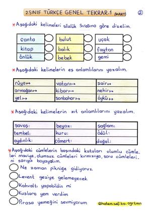 2nd Grade Turkish General Review Activities