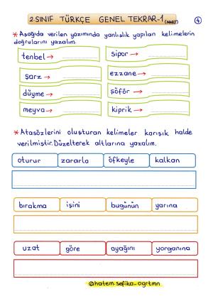 2nd Grade Turkish General Review Activities