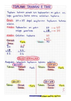 2.Sınıf Toplamı Tahmin Etme Konu Anlatımı