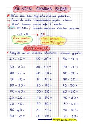 2.Sınıf Zihinden Çıkarma Konu Anlatımı