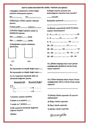 2. Sınıf 12. Hafta Hafta Sonu Ödevleri