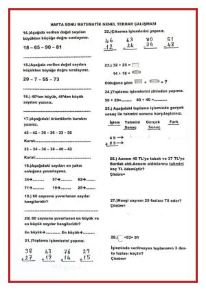 2. Sınıf 12. Hafta Hafta Sonu Ödevleri