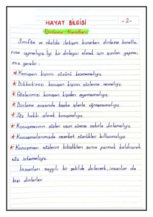 2. Sınıf 6. Hafta Etkinlikleri