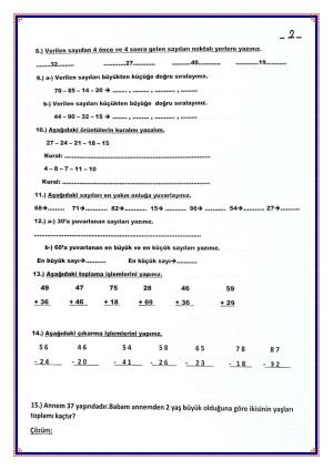 2. Sınıf 7. Hafta Hafta Sonu Ödevleri