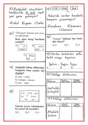 2. Sınıf Matematik Dersi 1. Dönem 1. Değerlendirme Soruları