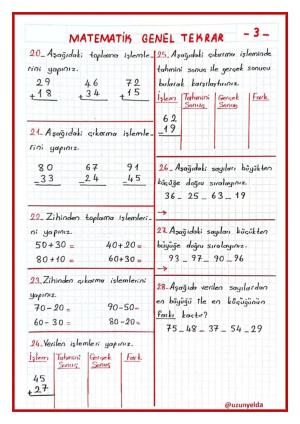 2. Sınıf Matematik Dersi Genel Tekrar Etkinlikleri