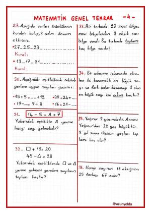 2. Sınıf Matematik Dersi Genel Tekrar Etkinlikleri