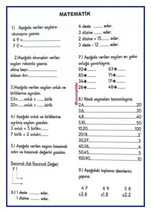 2.sınıf 20.hafta Genel Tekrar Çalışma Etkinlikleri