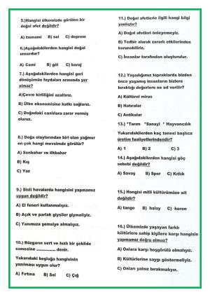 2.sınıf Hayat Bilgisi Dersi Yıl Sonu Değerlendirmesi