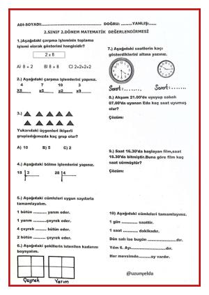 2.sınıf Türkçe ve Matematik Yıl Sonu Değerlendirmeleri