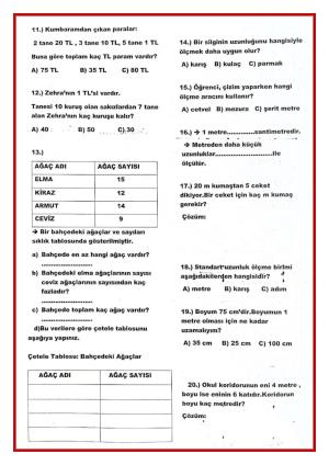 2.sınıf Türkçe ve Matematik Yıl Sonu Değerlendirmeleri