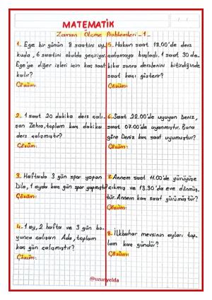 Zaman Ölçü Birimleri Arasındaki İlişki ve Zaman Ölçme Problemleri