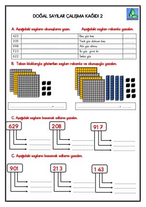 Doğal Sayılar Çalışma Kağıdı 2