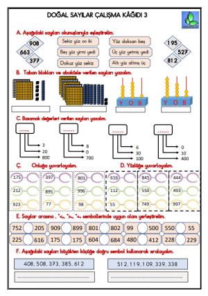 Doğal Sayılar Çalışma Kağıdı 3