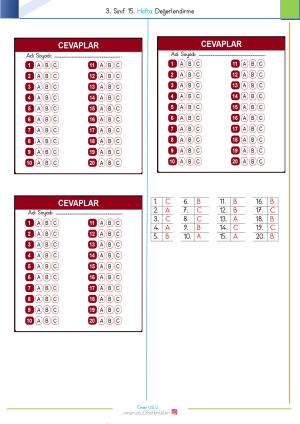 3. Sınıf 15. Hafta Değerlendirme Sınavı