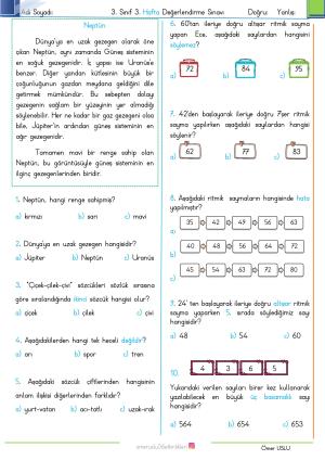 3rd Grade 3rd Week Evaluation Exam